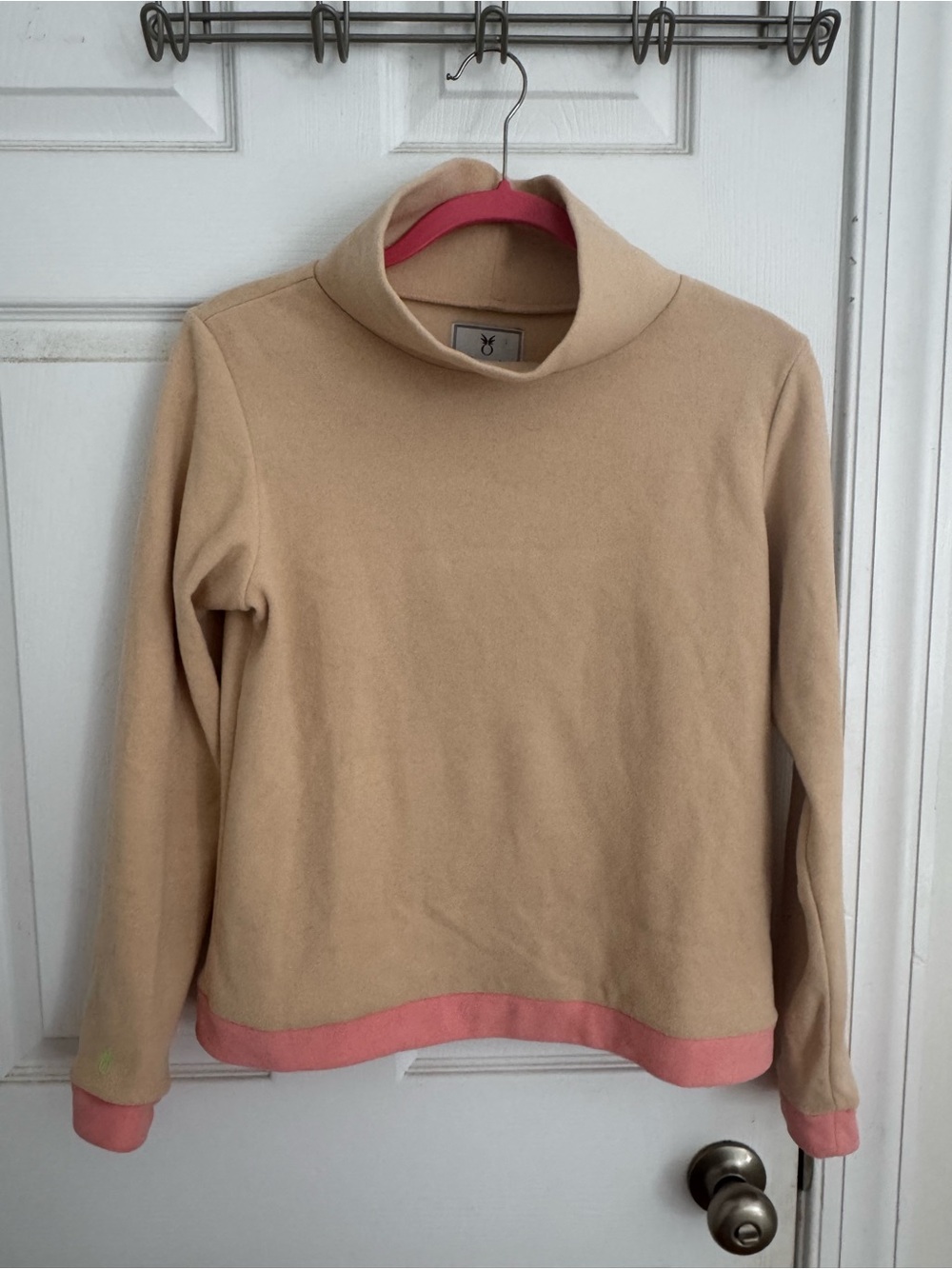 Dudley Stephens Women's Turtleneck Pullover Sweater - Beige with Pink Trim